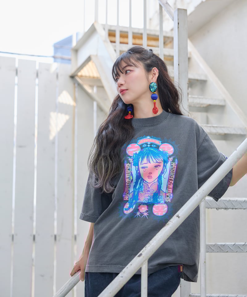 Jiangshi!? ワイドシルエットTシャツ(オールドブラック Jiangshi!? ワイドシルエットTシャツ(オールドブラック