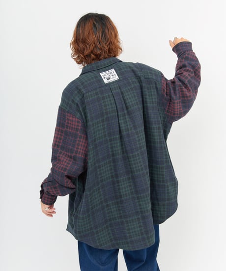 LIMITEDオーバーサイズチェックシャツ（GREEN×BURGUNDY）