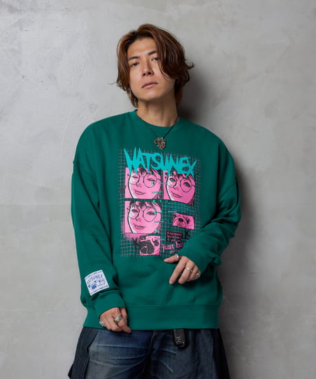 “モールス”ビッグシルエット刺繍スウェット（グリーン）