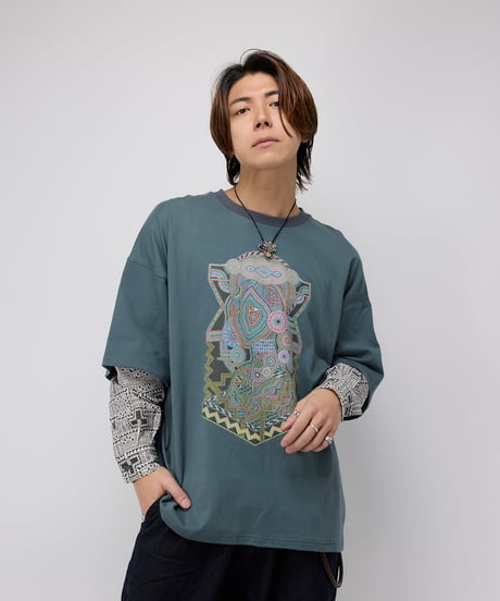 Hatsunex meets Apsu Shusei “Hatsune” フェイクレイヤードTシャツ（翠緑）
