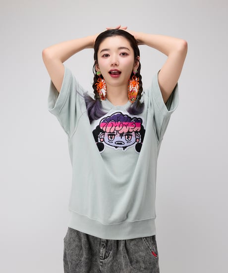 Hatsunex サガラ刺繍ライトオンススウェットTシャツ（スモーキーグリーン）