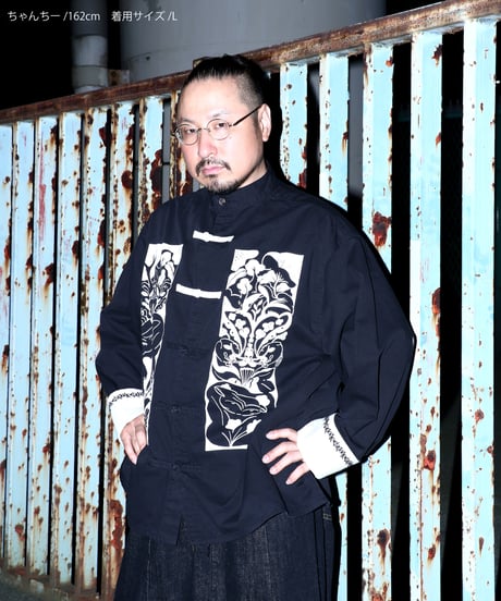 Hatsunex meets Meri Maeno "Greatful Flowers" China Shirts（Black）