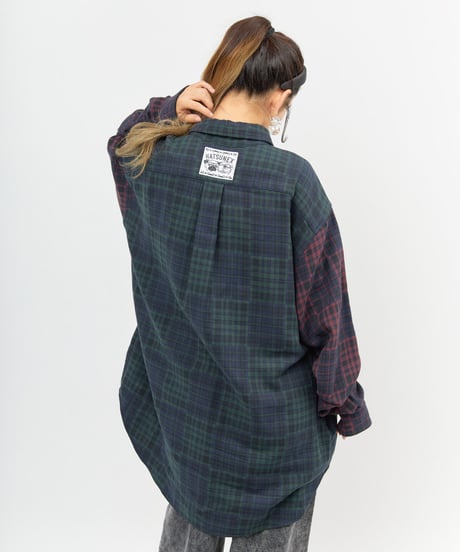 LIMITEDオーバーサイズチェックシャツ（GREEN×BURGUNDY）