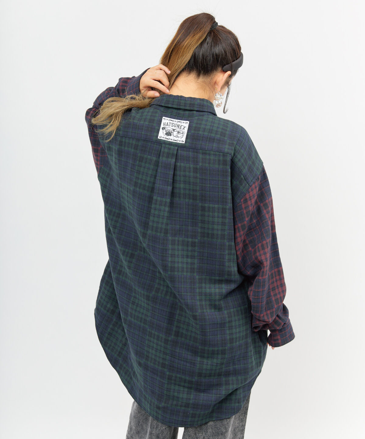 LIMITEDオーバーサイズチェックシャツ（GREEN×BURGUNDY