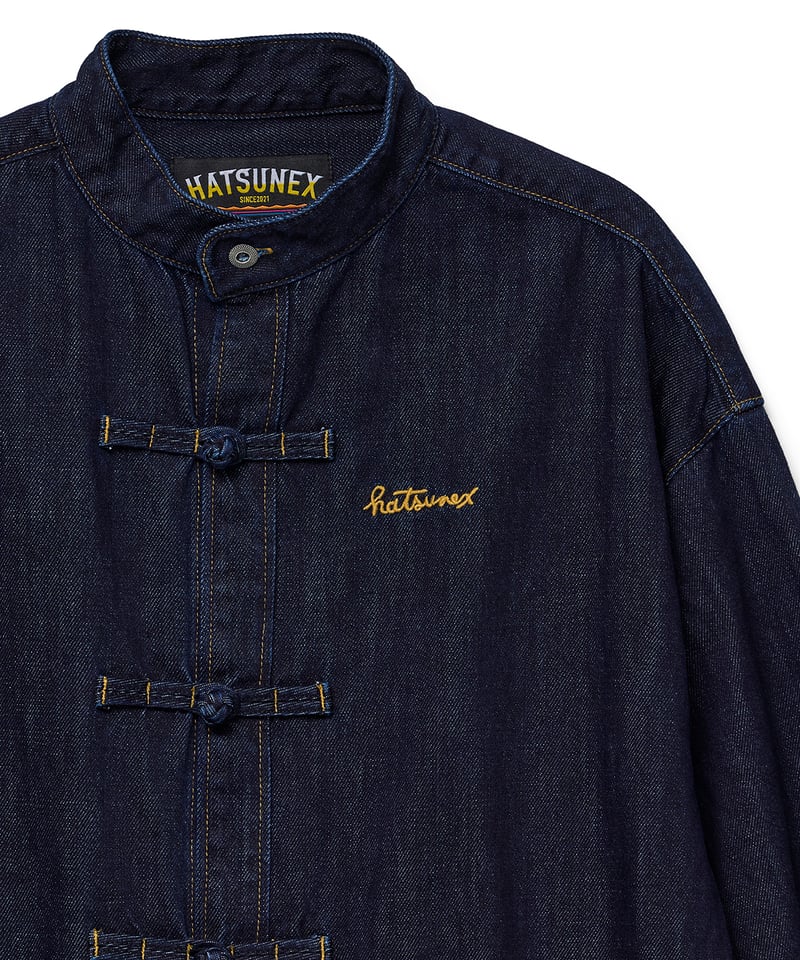 美品 刺繍入り　デニム チャイナシャツ SPB 日本製 インディゴ チュニック 美品 刺繍入り デニム チャイナシャツ SPB 日本製 インディゴ