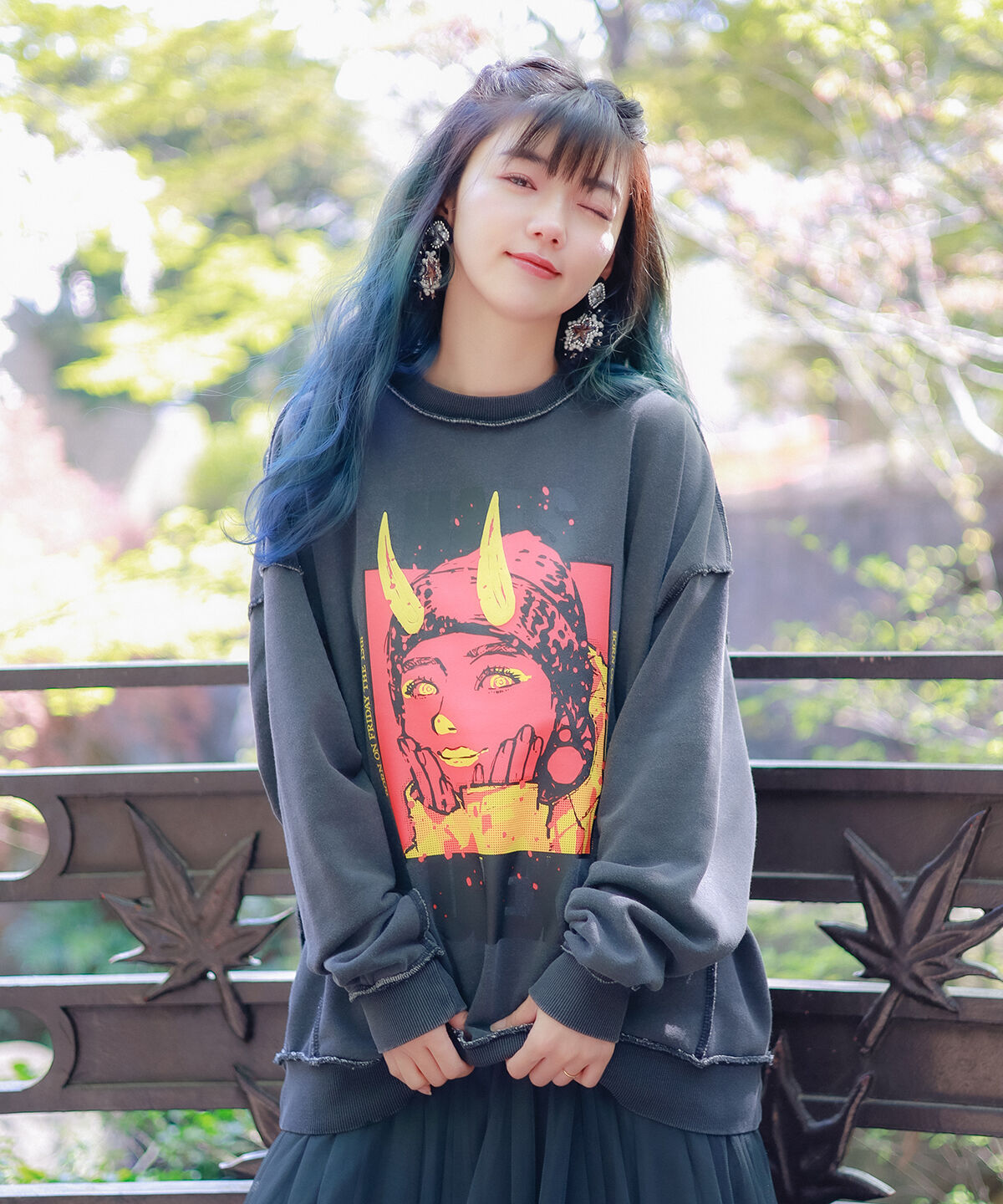 Hatsunex ONIKAMO アウトステッチトレーナー（オールドブラック