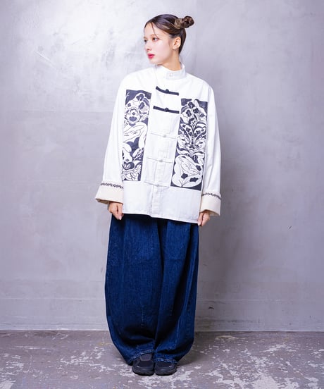 Hatsunex meets Meri Maeno "Greatful Flowers" China Shirts（White）