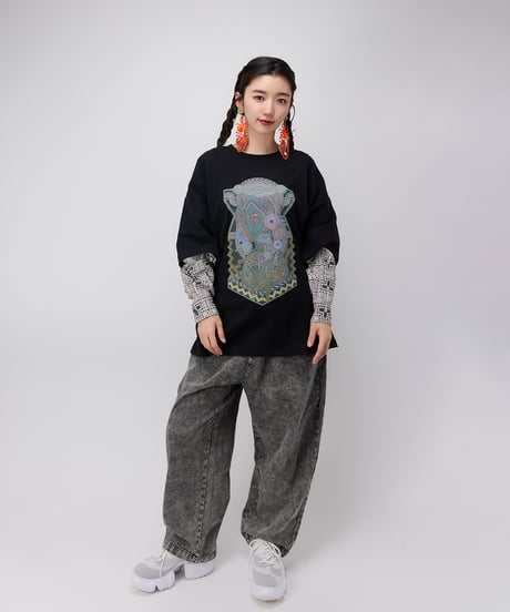 Hatsunex meets Apsu Shusei “Hatsune” フェイクレイヤードTシャツ（漆黒）