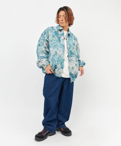 ヴィンテージ風ゴブラン織りビッグシルエットブルゾン（BLUE）