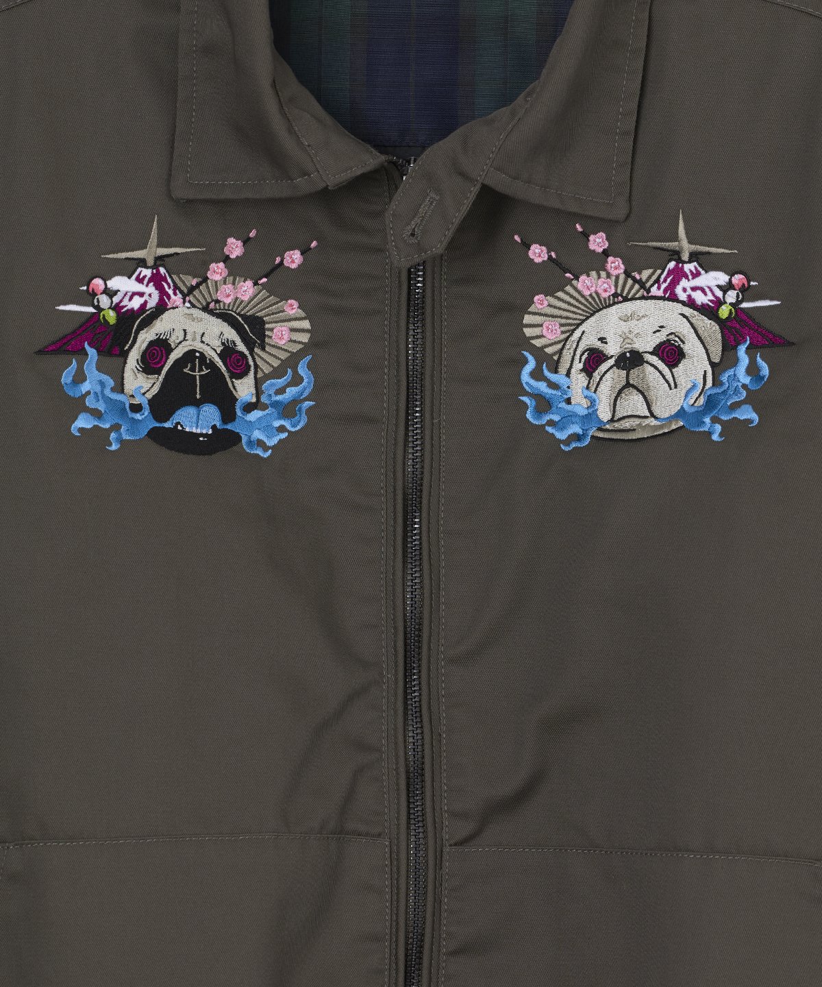 カーキ色 フルジッパー ジャケット h刺繍 カーキ色 フルジッパー ジャケット h刺繍