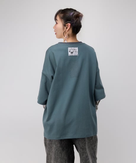 Hatsunex meets Apsu Shusei “Hatsune” フェイクレイヤードTシャツ（翠緑）
