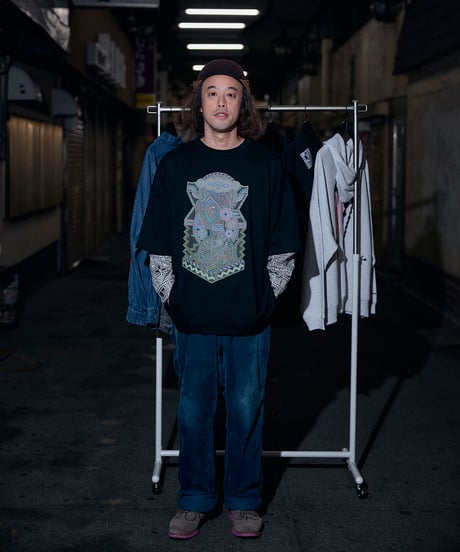 Hatsunex meets Apsu Shusei “Hatsune” フェイクレイヤードTシャツ（漆黒）