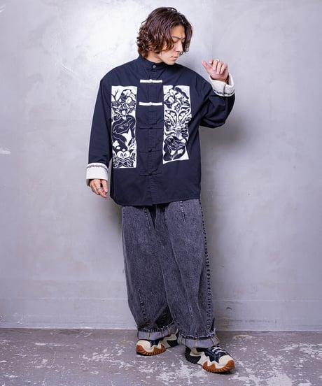 Hatsunex meets Meri Maeno "Greatful Flowers" China Shirts（Black）