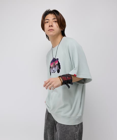 Hatsunex サガラ刺繍ライトオンススウェットTシャツ（スモーキーグリーン）