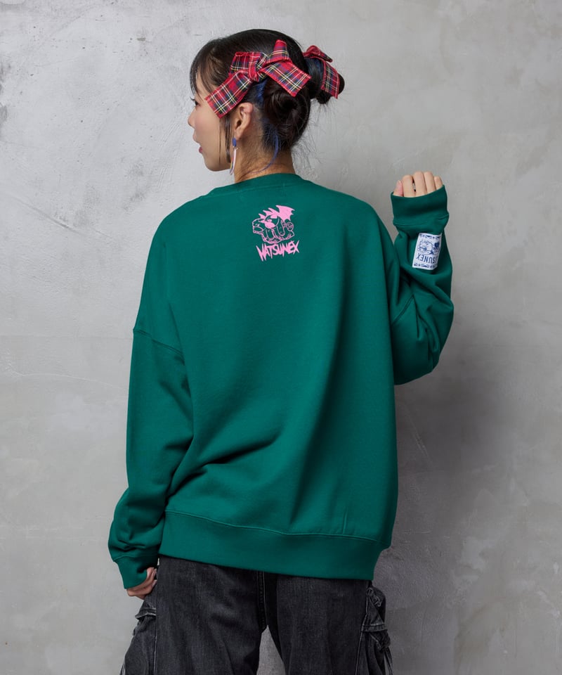 モールス”ビッグシルエット刺繍スウェット(グリーン モールス”ビッグシルエット刺繍スウェット(グリーン