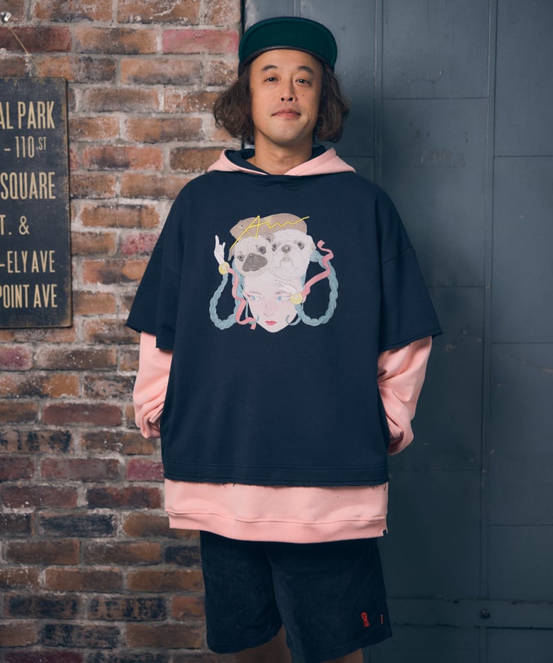 Hatsunex meets ISAMU GAKIYA フェイクレイヤードフーディー（ネイビー