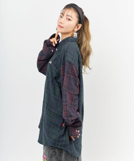 LIMITEDオーバーサイズチェックシャツ（GREEN×BURGUNDY）