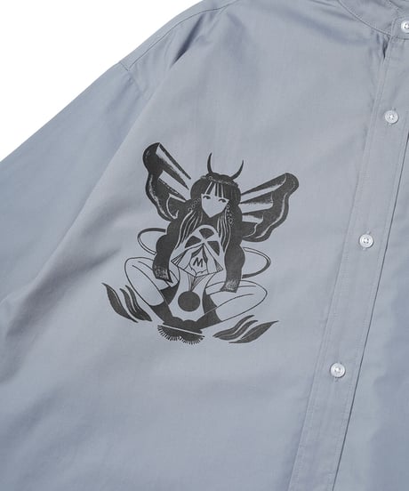 Hatsunex × MERI MAENO オーバーサイズ刺繍シャツ（アシッドブルー）