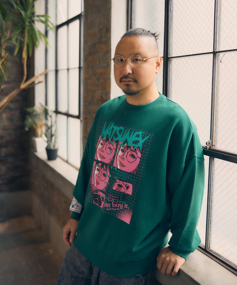 モールス”ビッグシルエット刺繍スウェット（グリーン