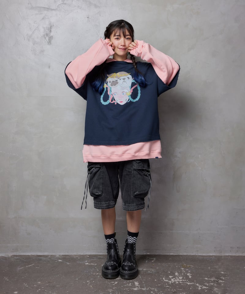 Hatsunex meets ISAMU GAKIYA フェイクレイヤードフーディー（ネイビー