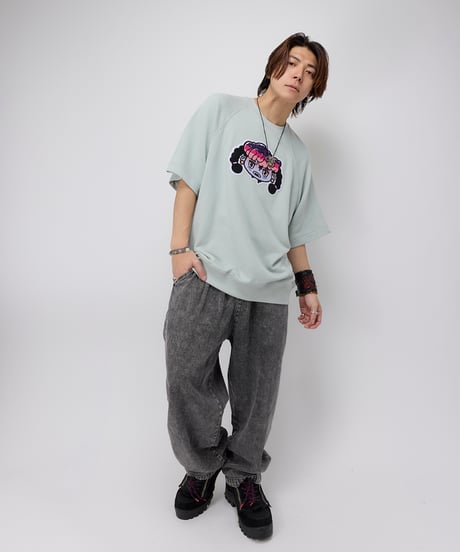 Hatsunex サガラ刺繍ライトオンススウェットTシャツ（スモーキーグリーン）