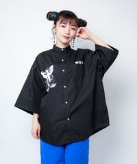 Hatsunex × MERI MAENO オーバーサイズ刺繍シャツ（ブラック）