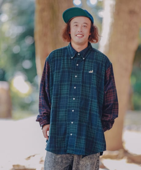 LIMITEDオーバーサイズチェックシャツ（GREEN×BURGUNDY）