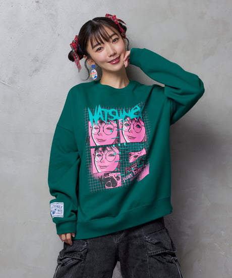 “モールス”ビッグシルエット刺繍スウェット（グリーン）