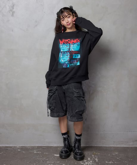 “モールス”ビッグシルエット刺繍スウェット（ブラック）