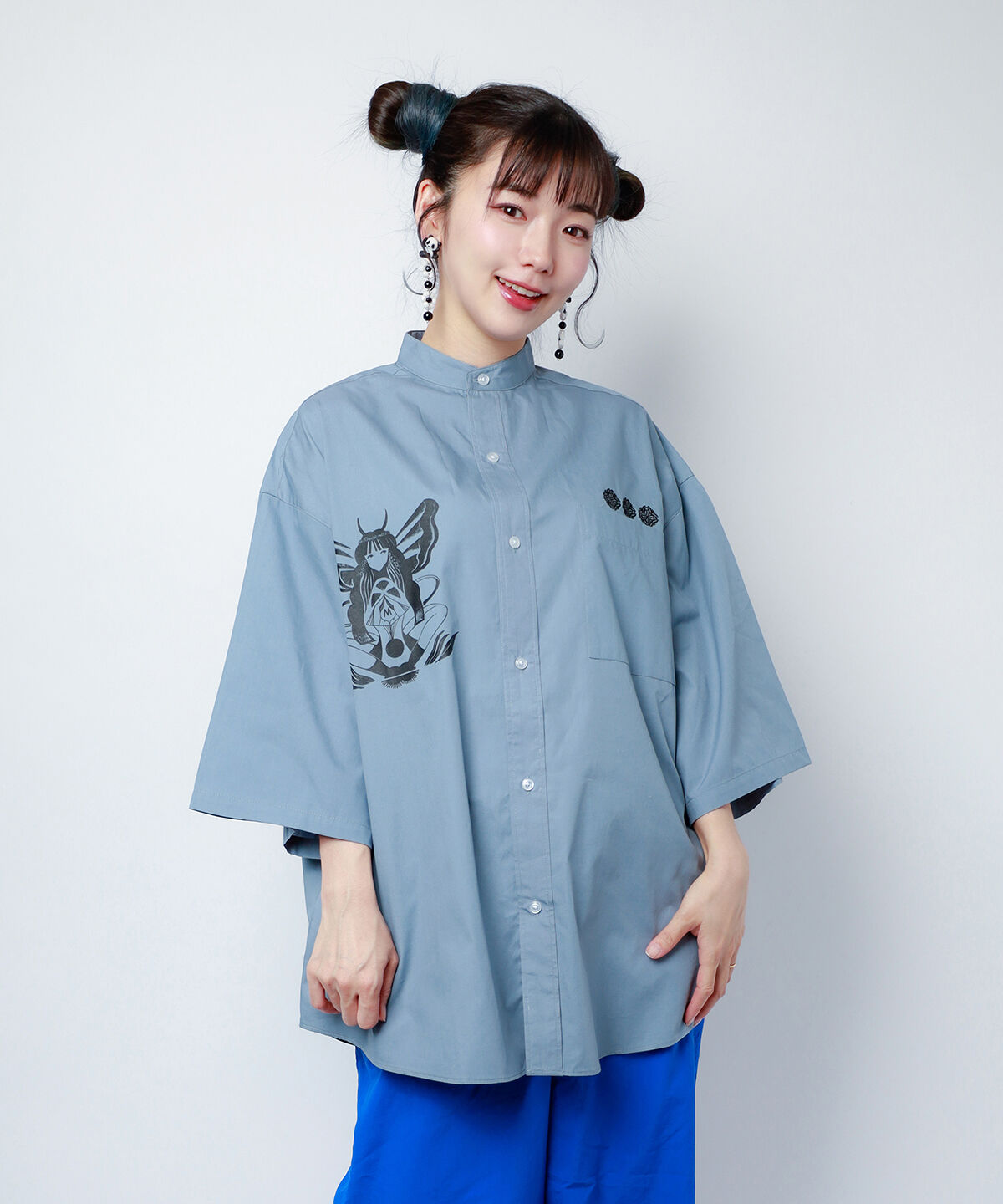 SKULL PANDA刺繍 オーバーサイズシャツ