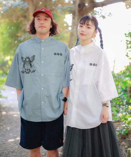 Hatsunex × MERI MAENO オーバーサイズ刺繍シャツ（アシッドブルー）