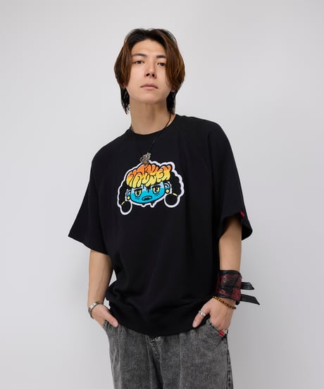 Hatsunex サガラ刺繍ライトオンススウェットTシャツ（ブラック）