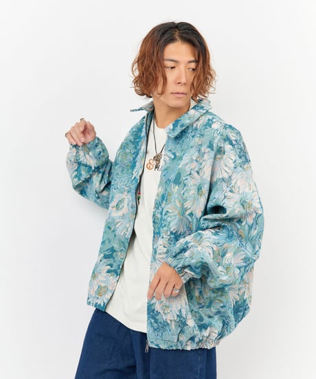 ヴィンテージ風ゴブラン織りビッグシルエットブルゾン（BLUE）