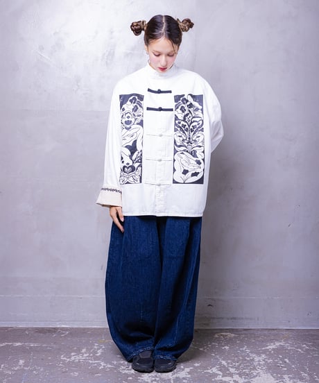 Hatsunex meets Meri Maeno "Greatful Flowers" China Shirts（White）