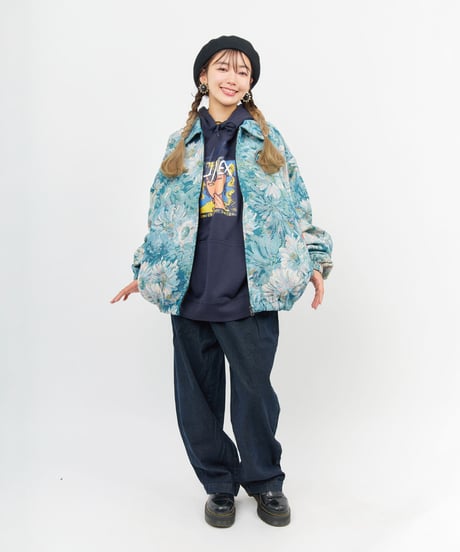ヴィンテージ風ゴブラン織りビッグシルエットブルゾン（BLUE）