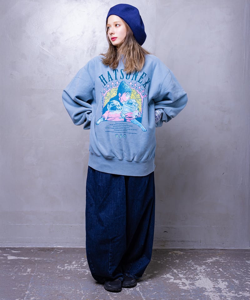 LOVERS” ヴィンテージサイドリブスウェット（アシッドブルー