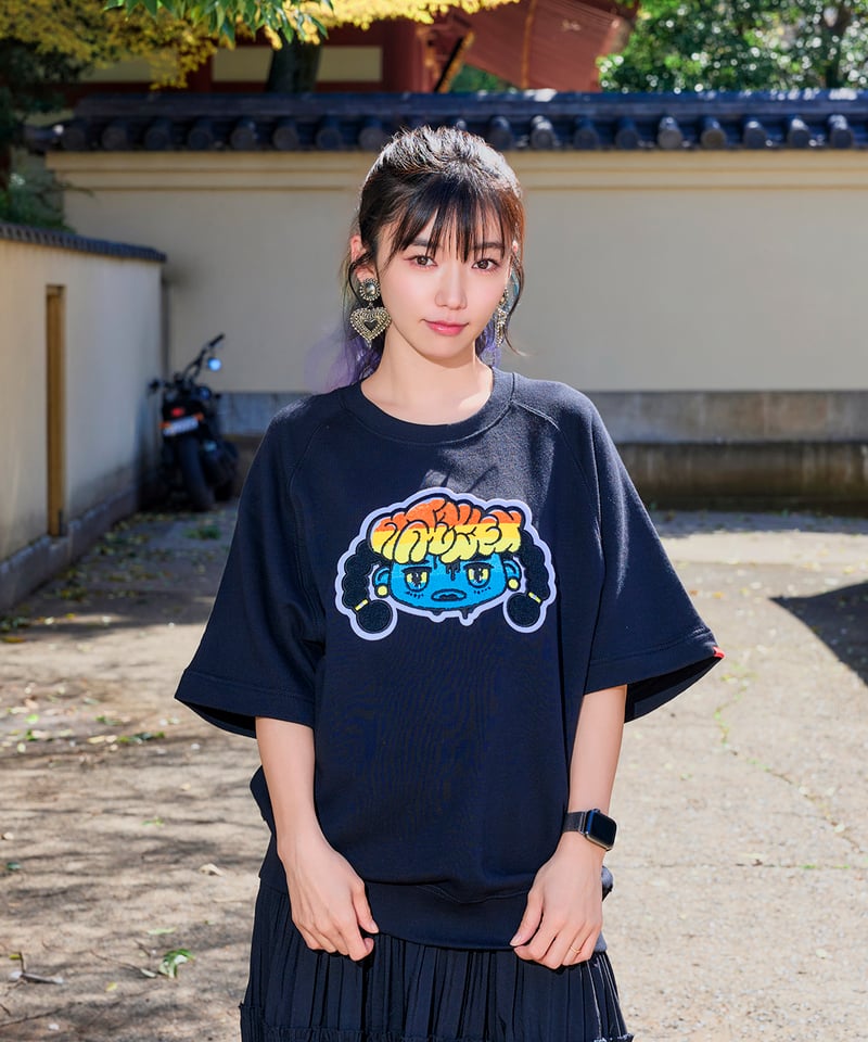 Hatsunex サガラ刺繍ライトオンススウェットTシャツ(ブラック Hatsunex サガラ刺繍ライトオンススウェットTシャツ(ブラック