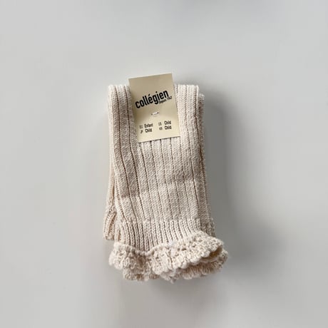 Léna - Ribbed Merino Wool Legwarmers with Lace Frill/collegien