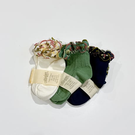 collegien/Anémone Embroidered Ruffle Ribbed Ankle Socks