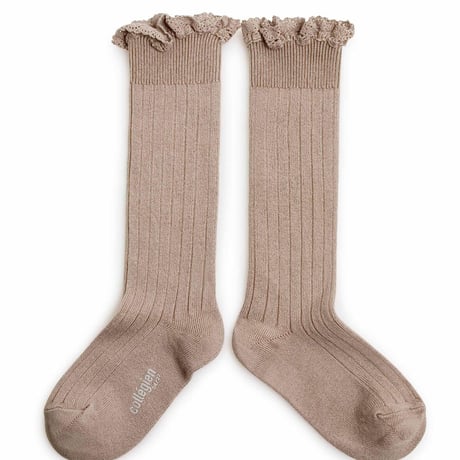collegien/Joséphine Lace-Trim Ribbed Knee-high Socks