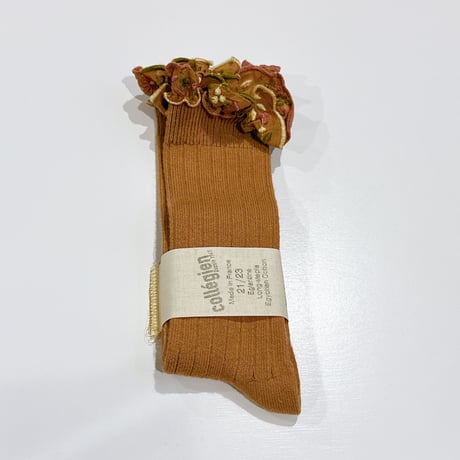 collegien/Eglantine Embroidered Ruffle Ribbed Knee-high Socks