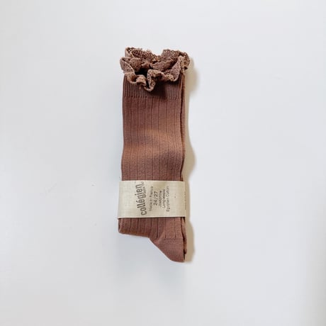 collegien/Joséphine Lace-Trim Ribbed Knee-high Socks-Praline de Lyon