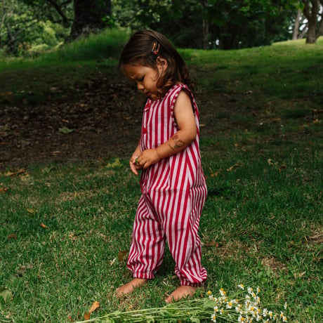 Stripe Cotton Jumpsuit - Red/bel&bow