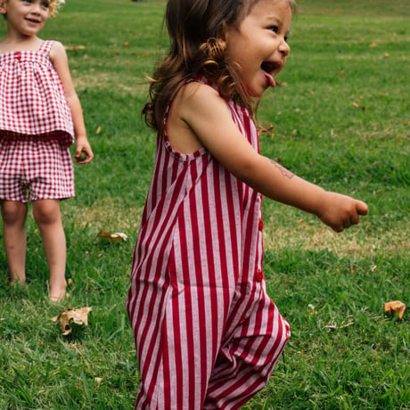 Stripe Cotton Jumpsuit - Red/bel&bow