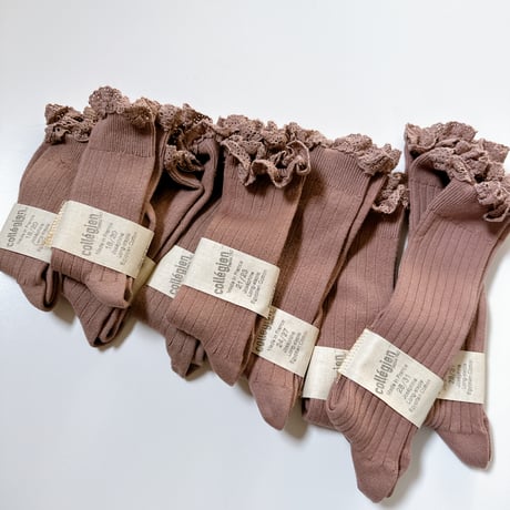 collegien/Joséphine Lace-Trim Ribbed Knee-high Socks-Praline de Lyon