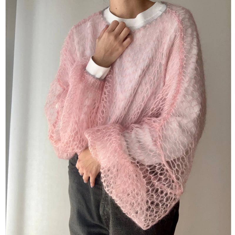 ハンドメイドモヘアニット(パステルピンク) | 58knit 