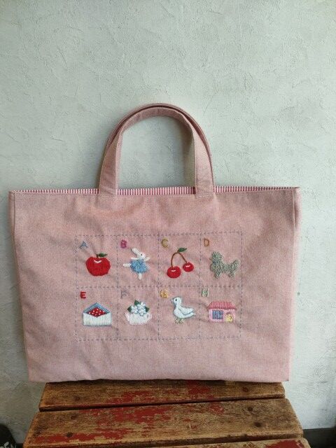 手刺繍レッスンバッグ ABC女の子8ワード | 入学・入園のハンドメイド