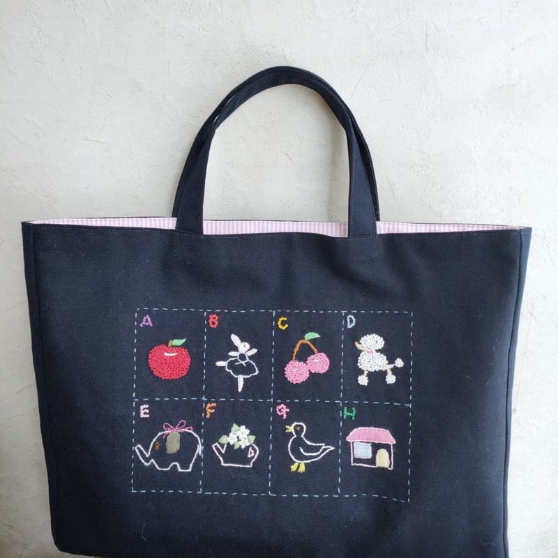 手刺繍レッスンバッグ ABC女の子8ワード | 入学・入園のハンドメイド