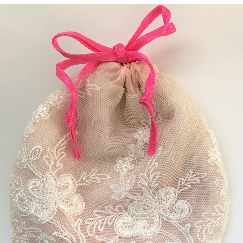 薄ピンク×白レース エコクラフト ロンロン薄いピンクと白のレース付き小物