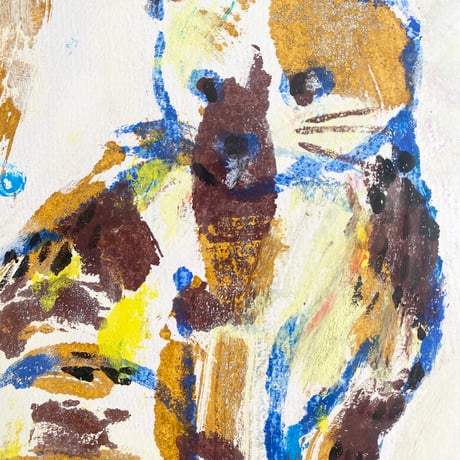 モノタイプ版画作品「The blue-eared cat」
